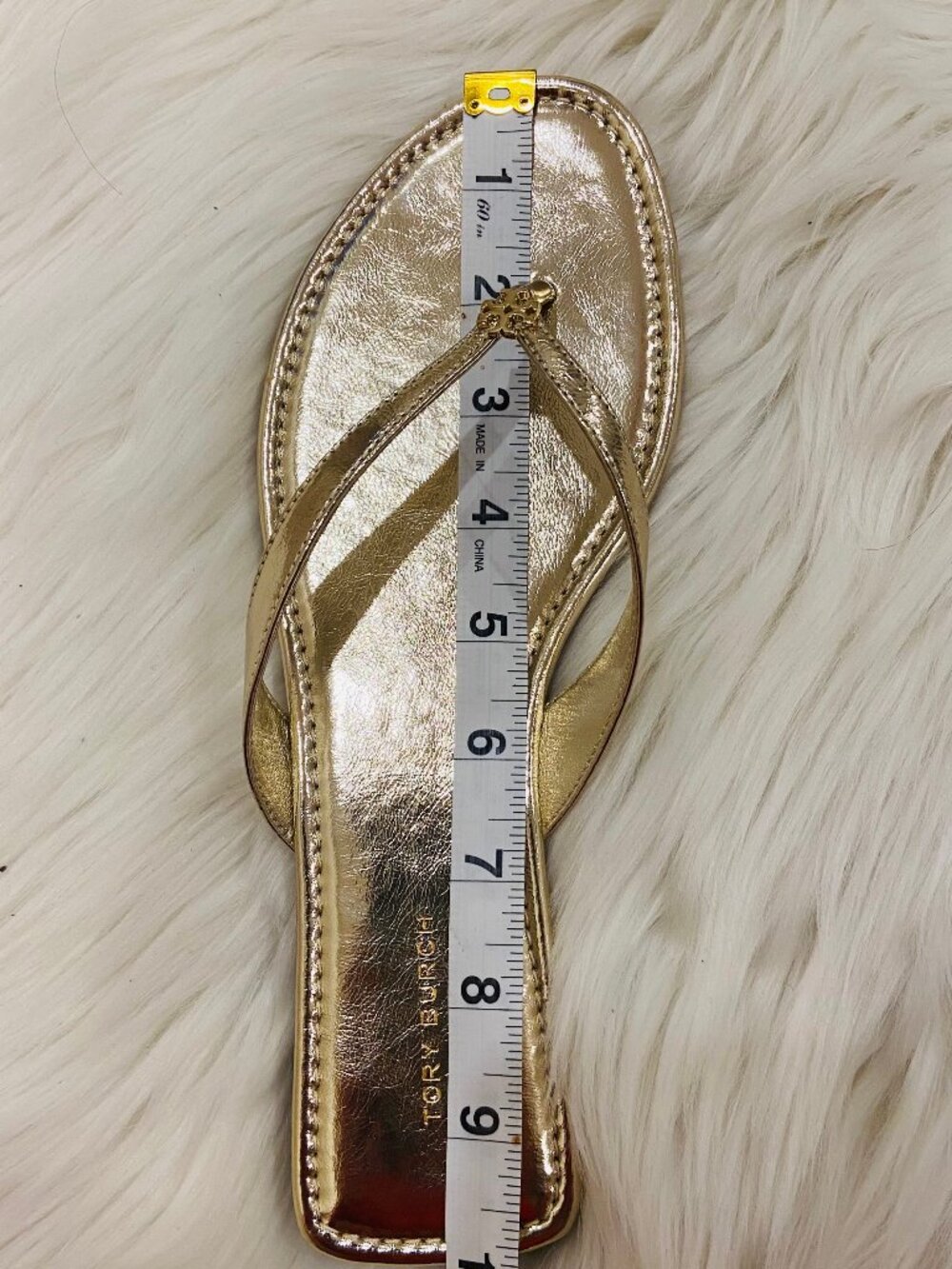 NWT TORY BURCH CAPRI GOLD- 8 FLIP FLOPS Metallic Leather - Picture 3 of 4